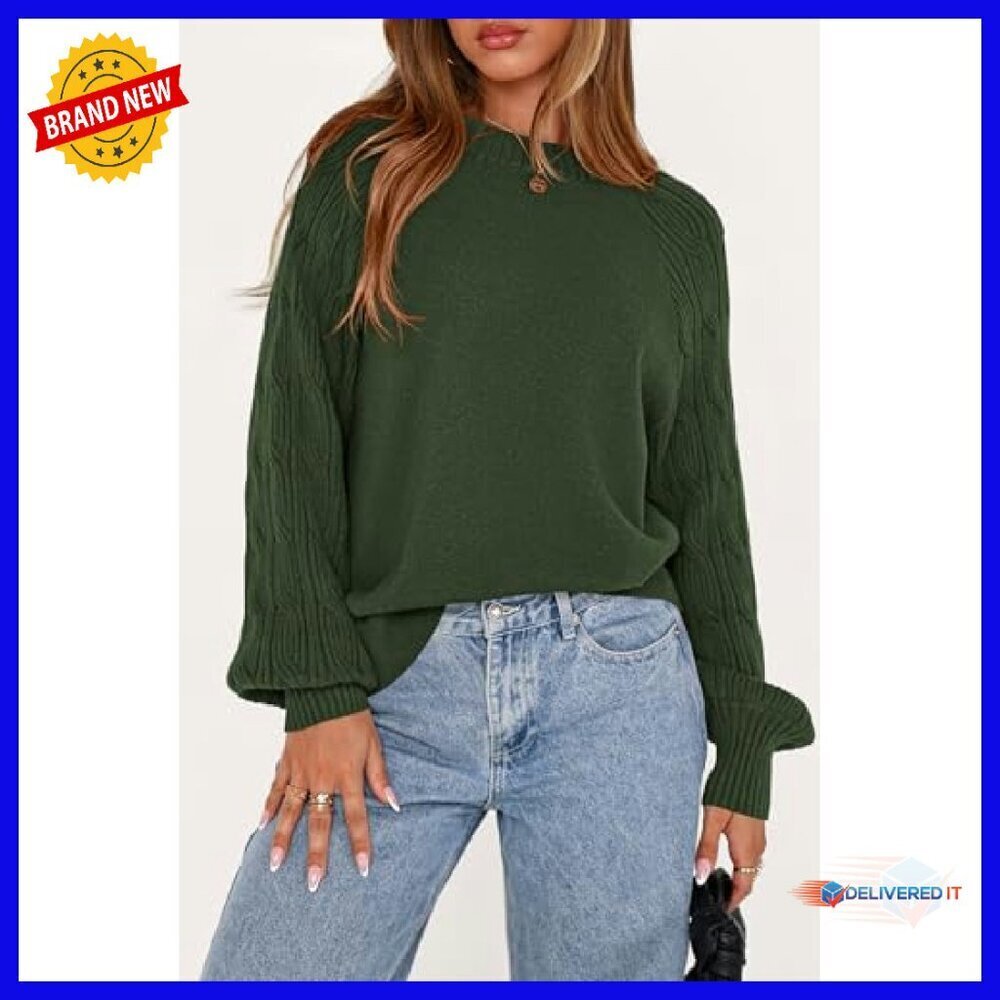 Chunky Cable Knit Crewneck Sweater Loose Fit Tunic Winter Cozy Pullover - Picture 4 of 8